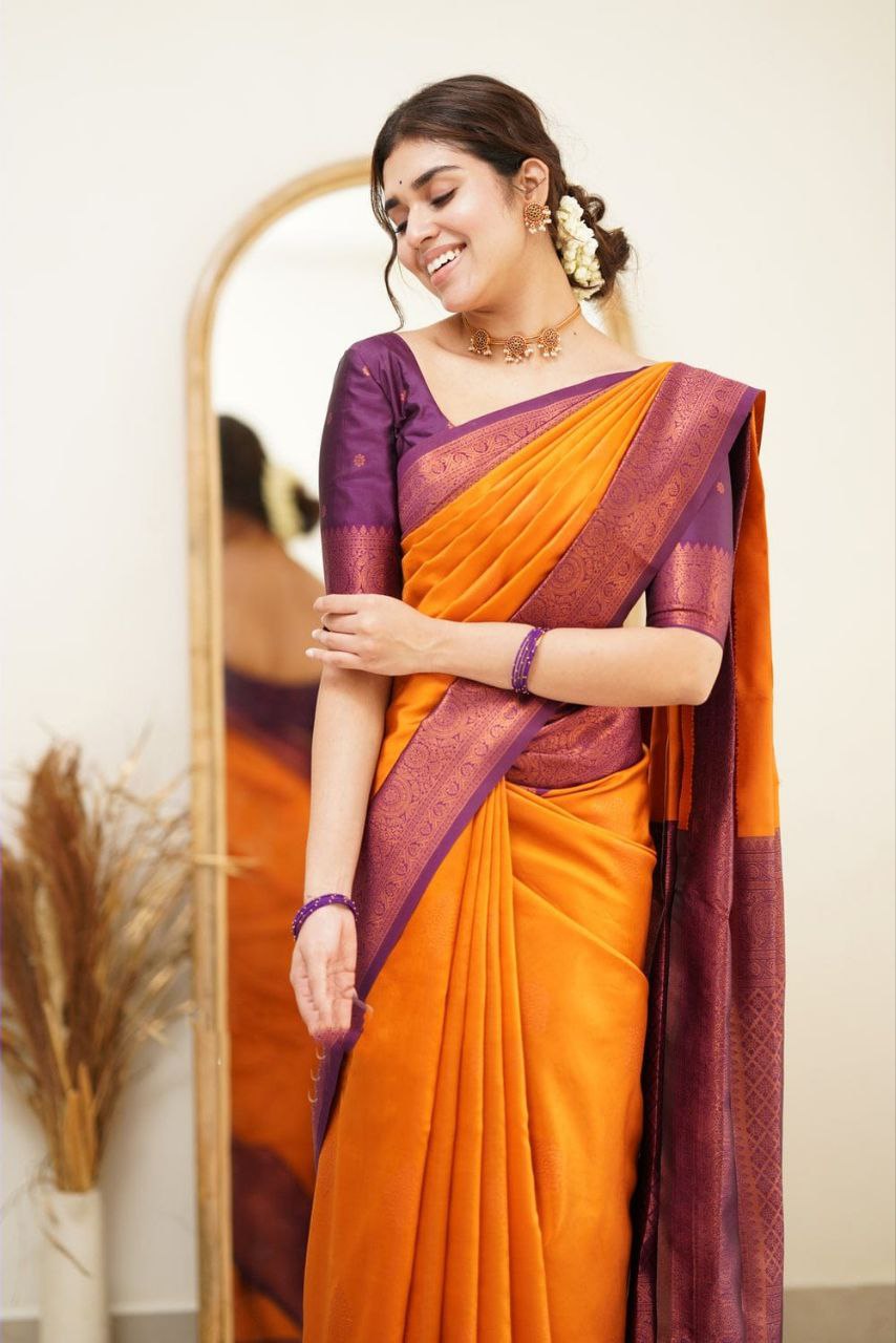 Function wear Mustard color Banarasi Silk Saree For Women