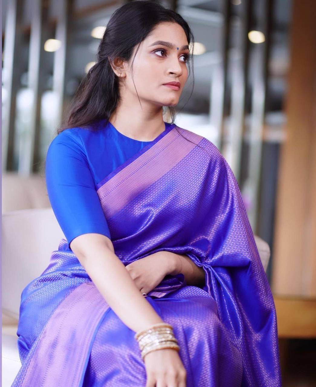 Designer Blue Banarasi Pure Silk Saree