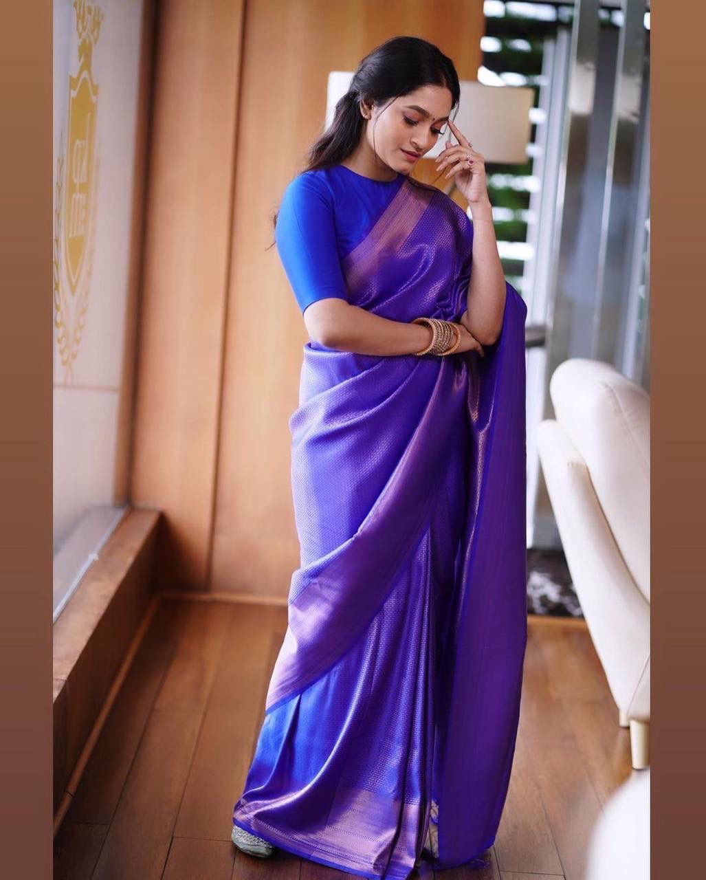 Designer Blue Banarasi Pure Silk Saree