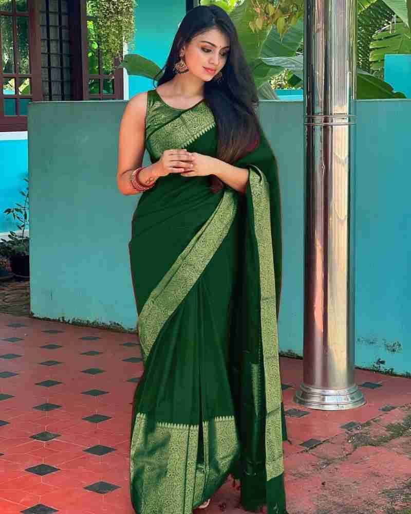 Luxurious Green Soft Indian Silk Saree For Women
