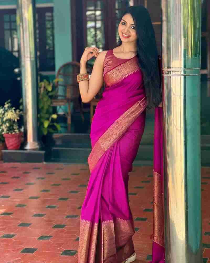 Luxurious Pink Color Indian Silk Saree For Women