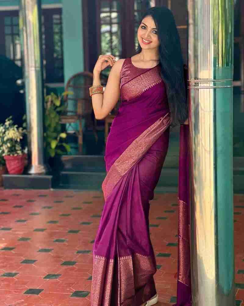 Luxurious Purple Color Indian Silk Saree For Women