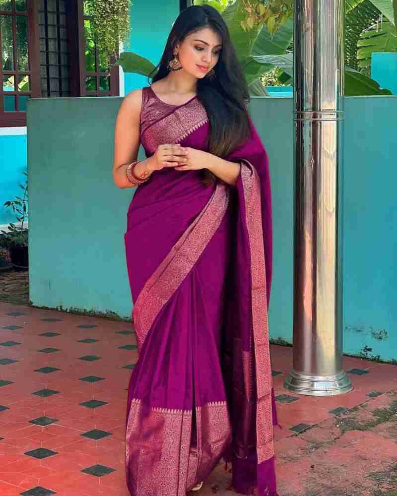 Luxurious Purple Color Indian Silk Saree For Women