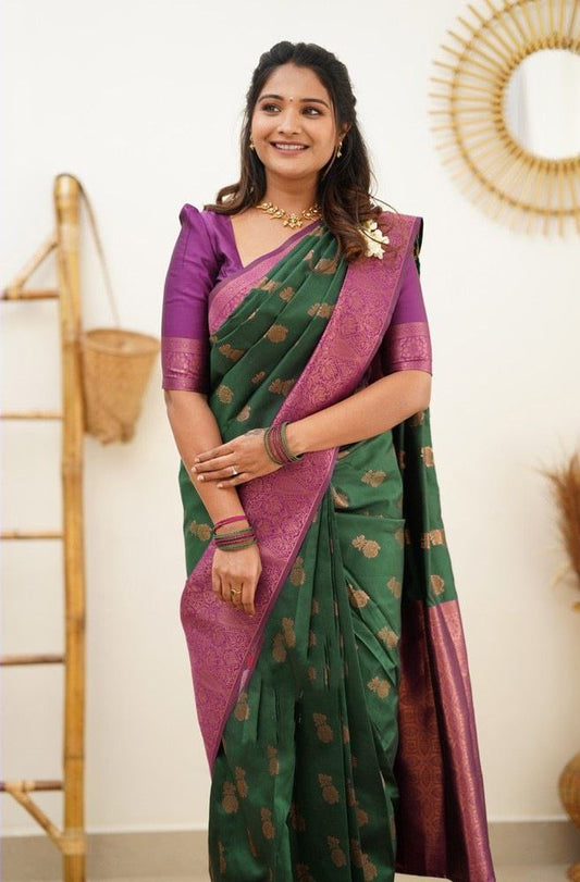 Green Banarasi Silk Kanjivaram Saree with Blouse