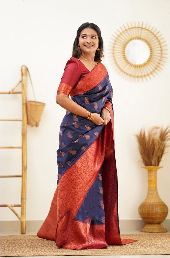 Red Pure Silk Banarasi Saree with Blouse For Women