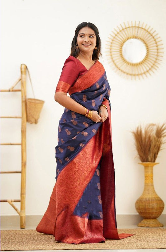 Red Pure Silk Banarasi Saree with Blouse For Women