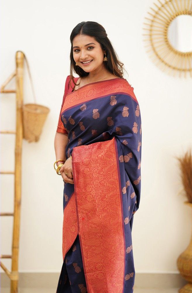 Red Pure Silk Banarasi Saree with Blouse For Women