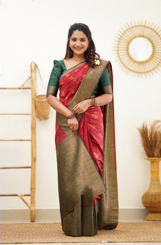 Bottle Green and Red Color Bhagalpuri Silk Saree - Tulip Collection YF –  YellowFashion.in