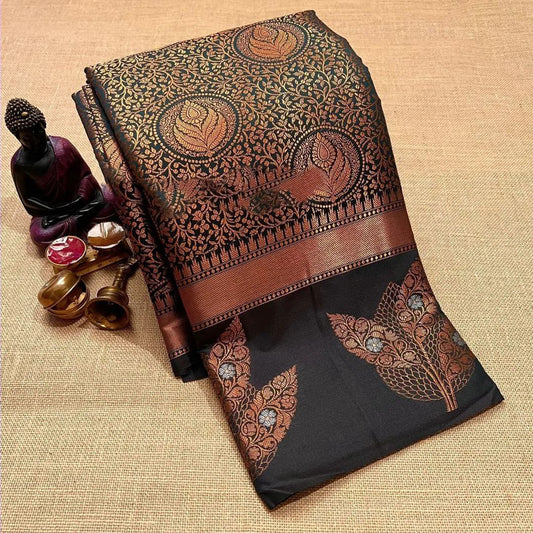 Designer Black Soft Silk Saree With Blouse