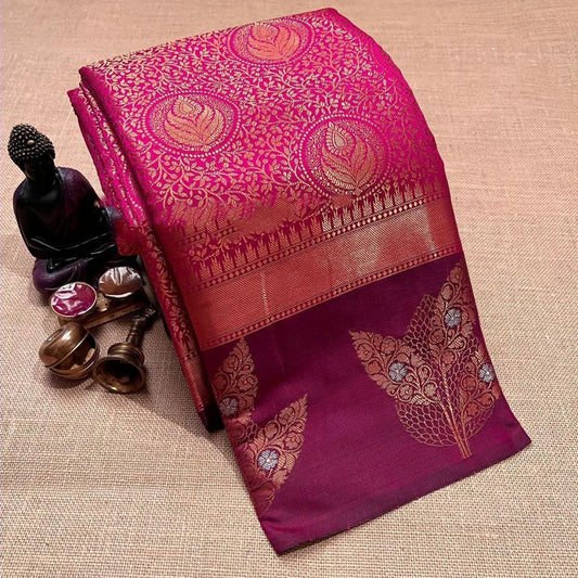 Designer Pink Soft Silk Saree With Blouse