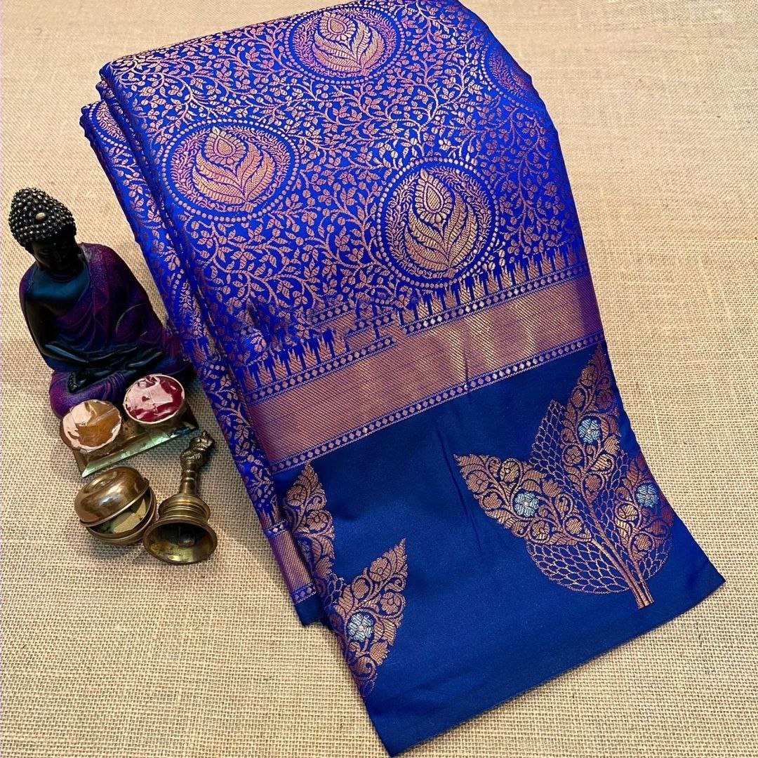 Designer Blue Soft Silk Saree With Blouse