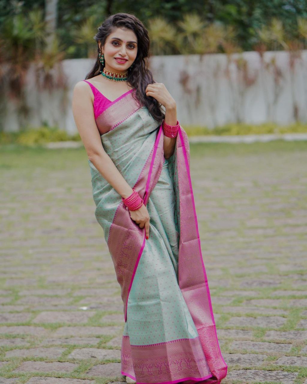 Green color soft silk banarasi saree with matching blouse. – ishva shop