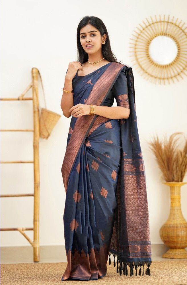 Awesome Navy Blue Color silk Saree For Women