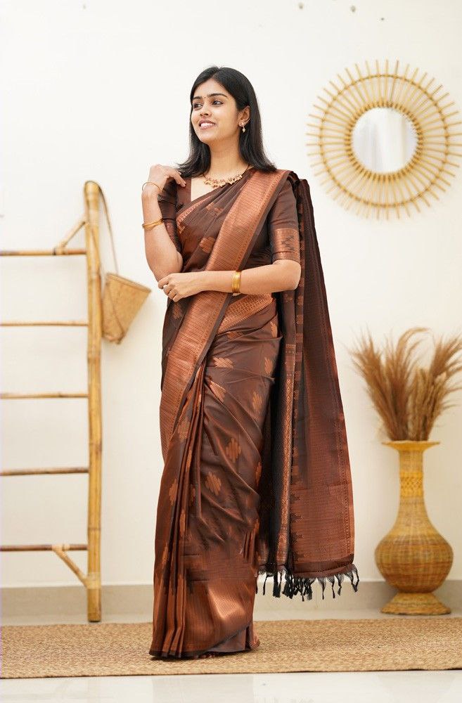 Rust Colour Designer Kanjivaram Silk Saree For Women