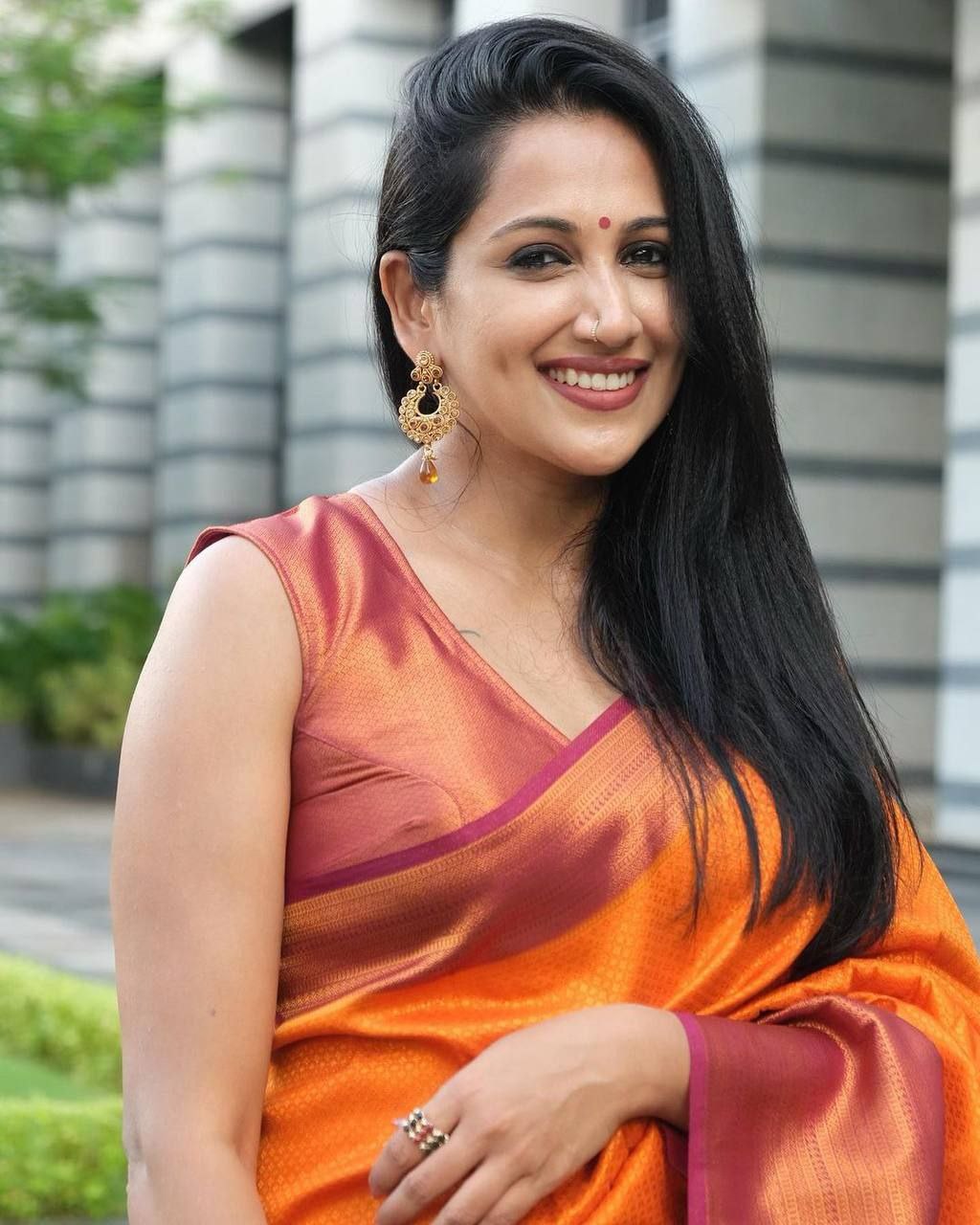 Orange Color Kanchipuram Silk Saree For Party Wear