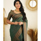 Party Wear Pattu Silk Green Saree With Blouse