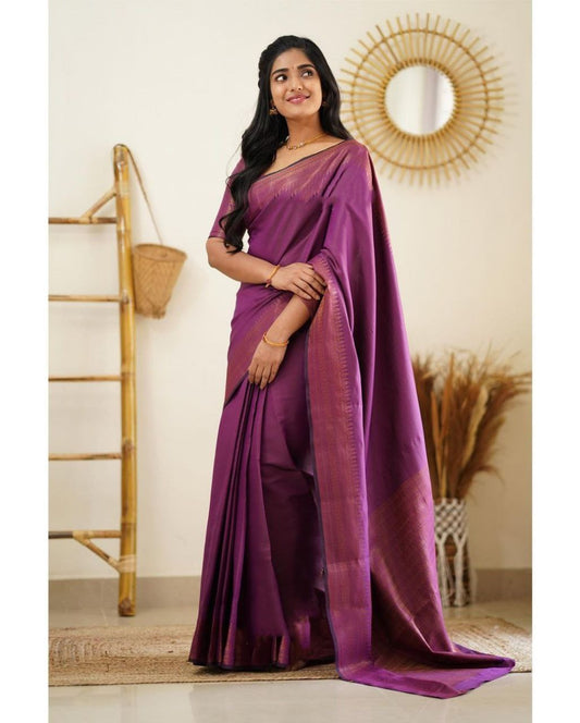 Party Wear Pattu Silk Magenta Saree With Blouse