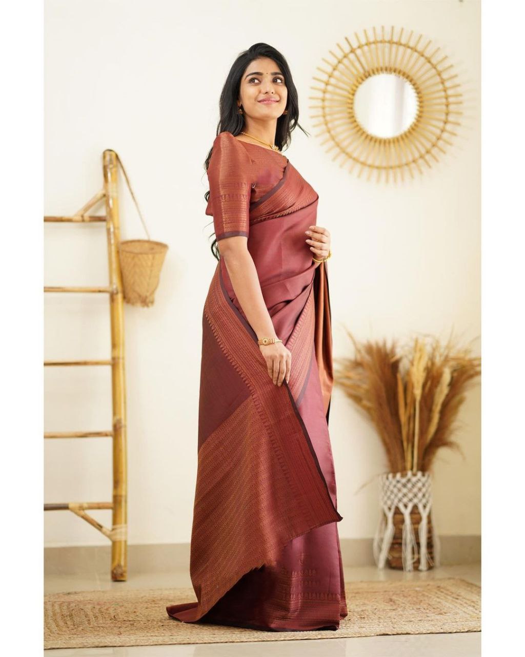 Partywear Banarasi Pure Silk Maroon Saree With Blouse