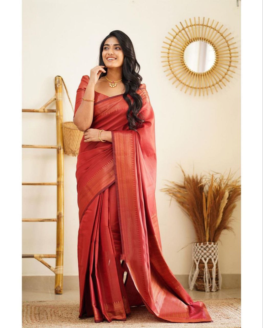 Partywear Pure Silk Red Colour Saree With Blouse