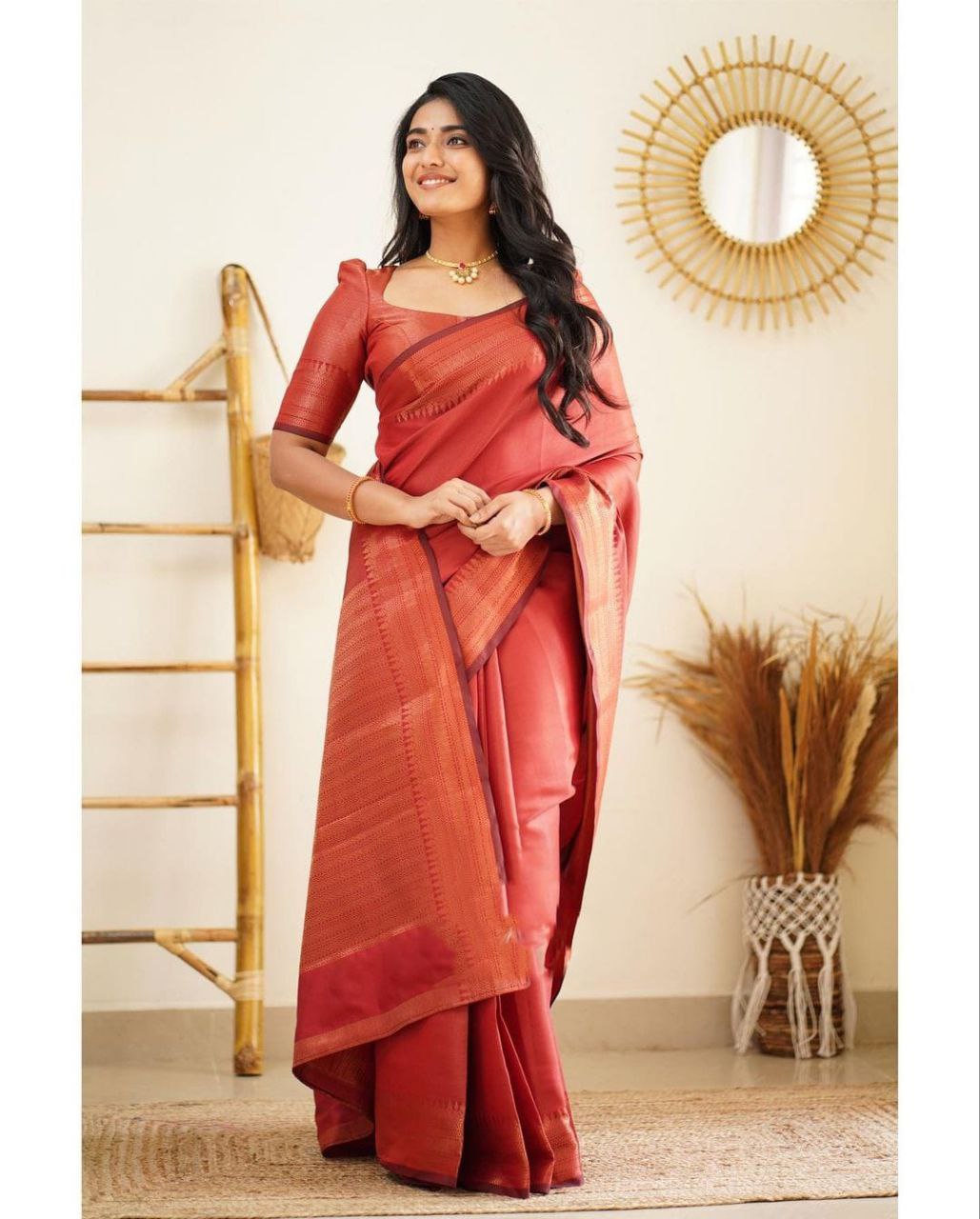 Partywear Pure Silk Red Colour Saree With Blouse