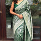 Dark Green Pure Silk Kanjivaram Saree With Unstitched Blouse