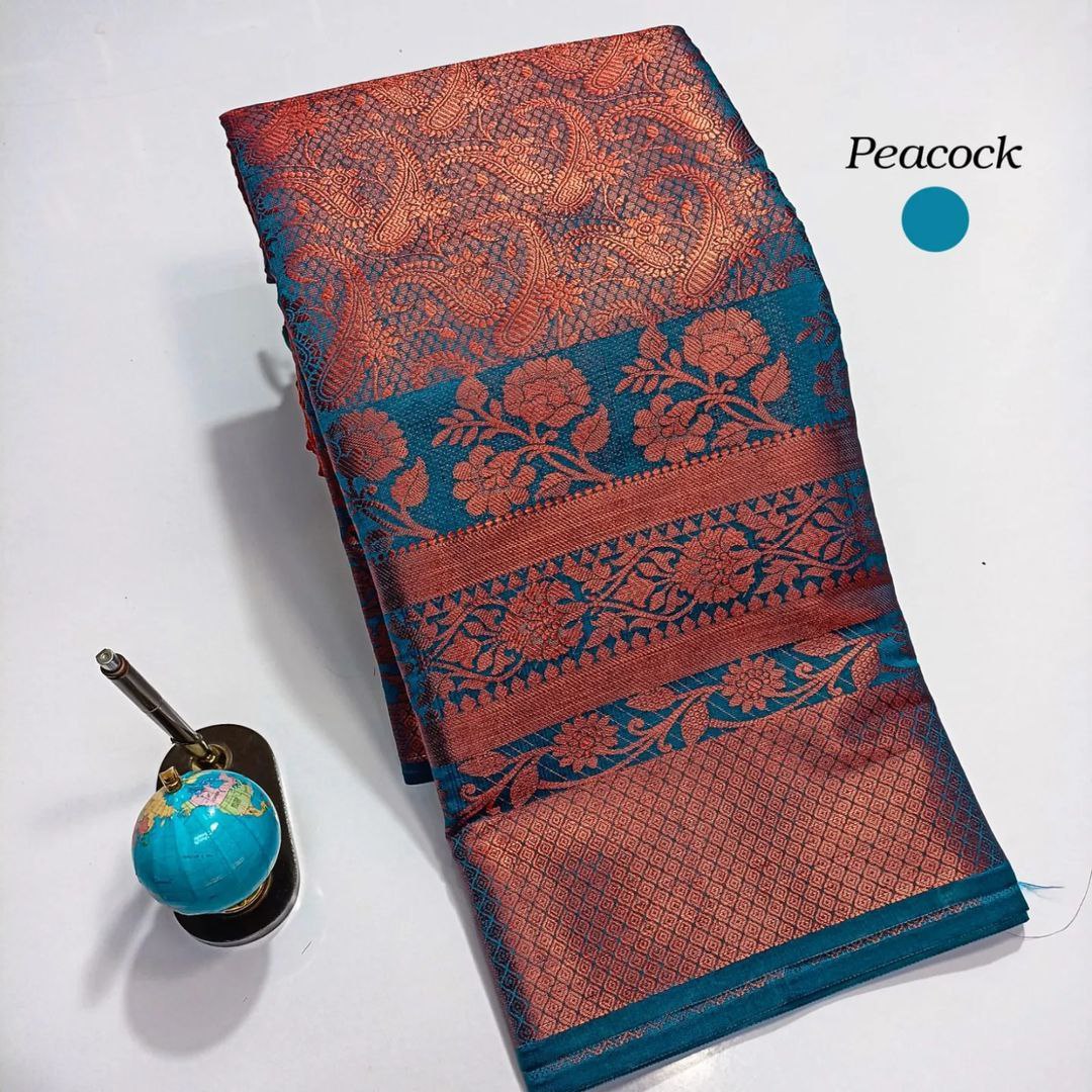 Designer Peacock Colour Soft Silk Saree For Women