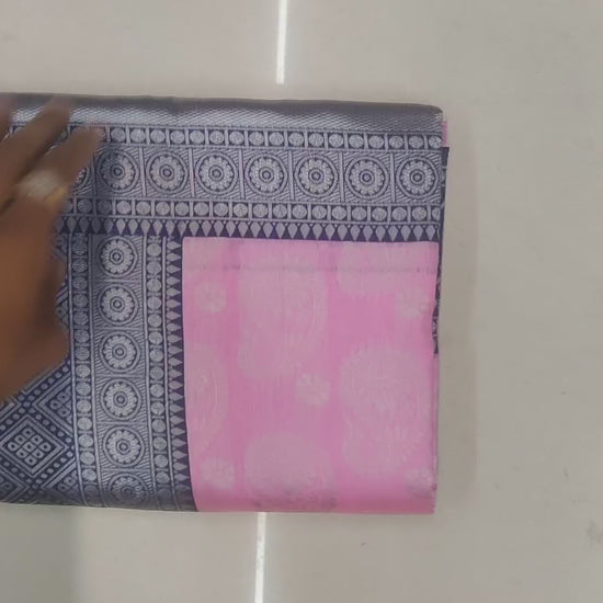 Plain Banarasi Pure Silk Pink Saree For Women