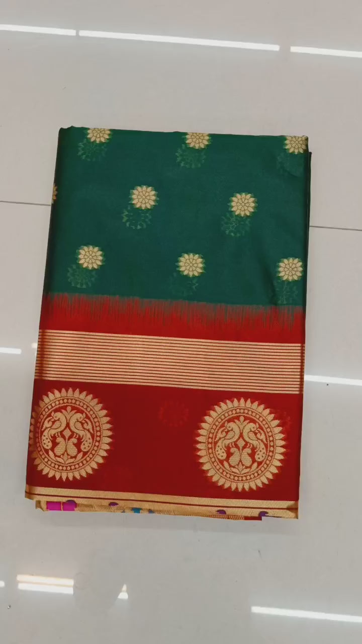Green Paithani Silk Saree With Ethnic Blouse Piece