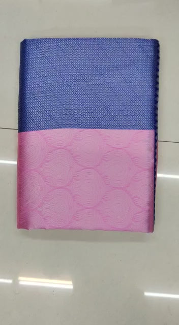 Trendy Baby Pink Color Soft Silk Sarees With Blue Blouse