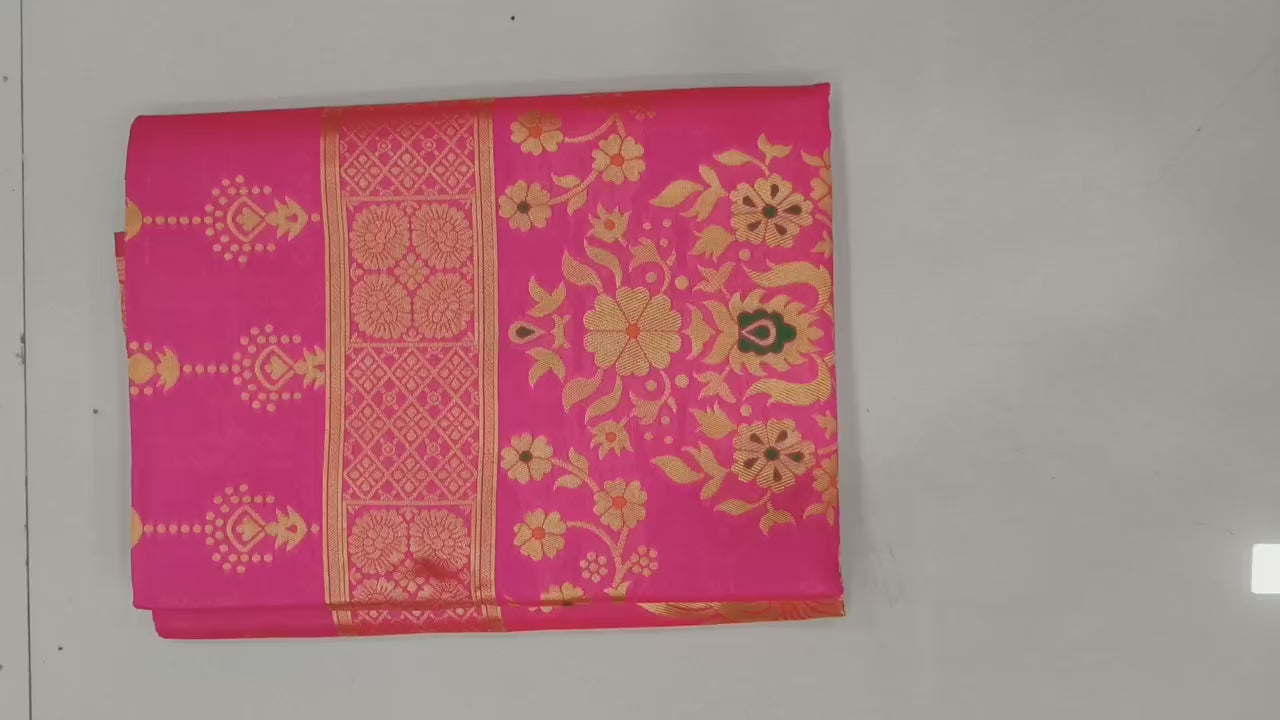 Elegant Pink Color Silk Saree With Golden Jari Border