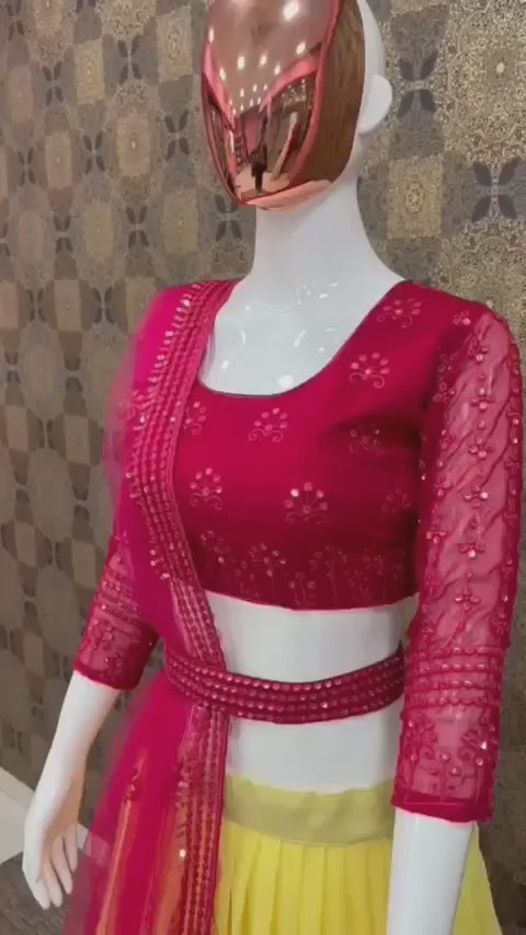 Red And Yellow Lehenga Choli With Blouse For Wedding wear