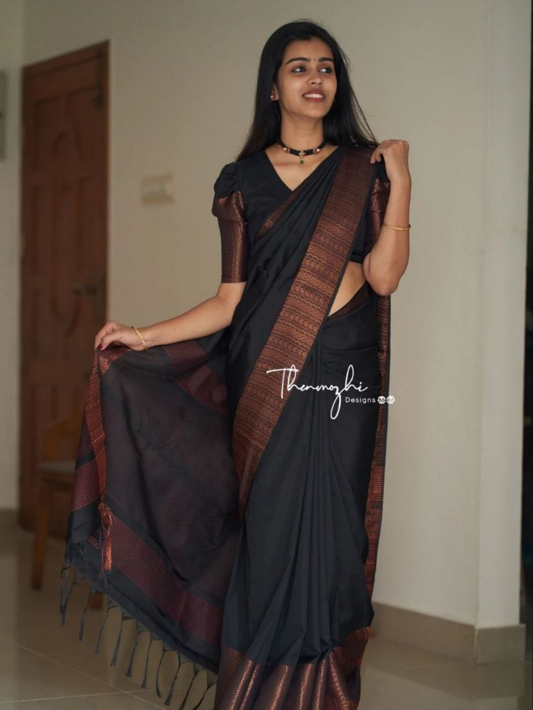 Pure Silk Kanjivarm Kanchipuram Black saree for women