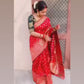 Latest Flower Design Red Saree and Designer Blouse