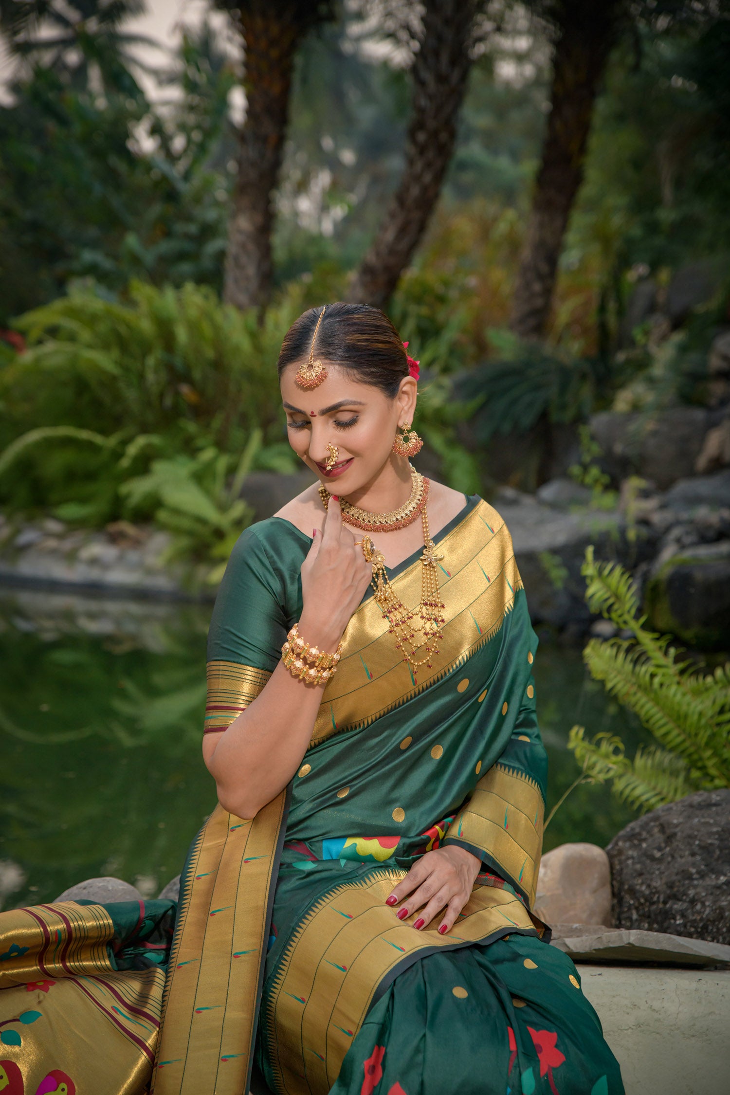 Mehendi Wear Green Silk Weaving Paithani Saree