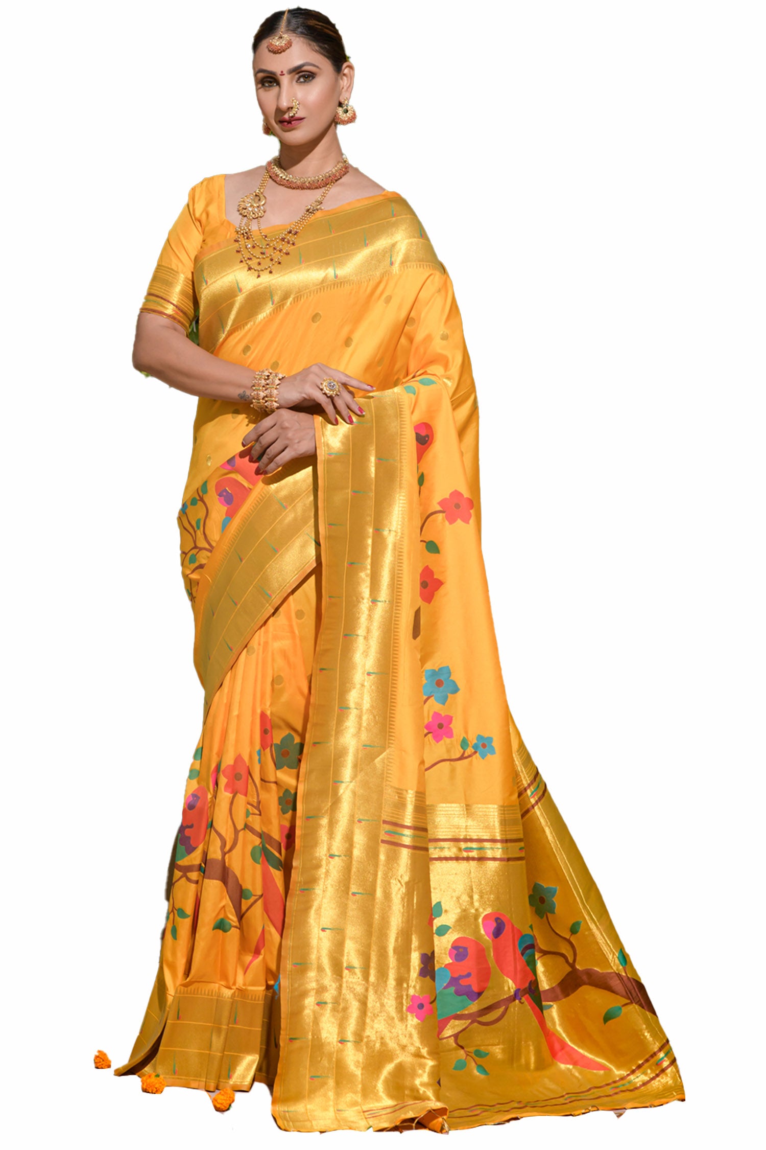 Paithani Pure Silk Saree in Orange : SMEY286