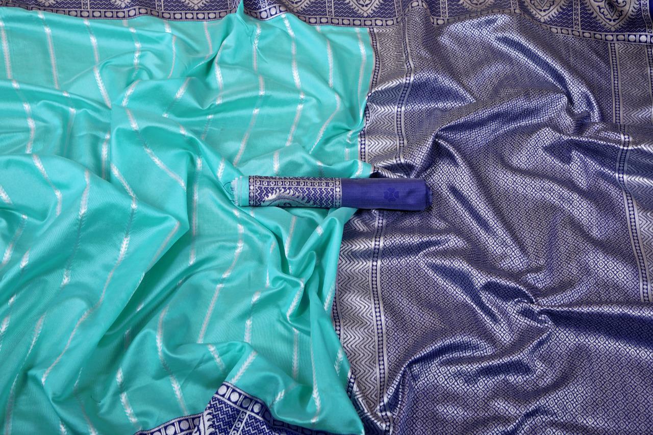 new Pure Silk Kanjivaram saree with Blue color Designer Blouse