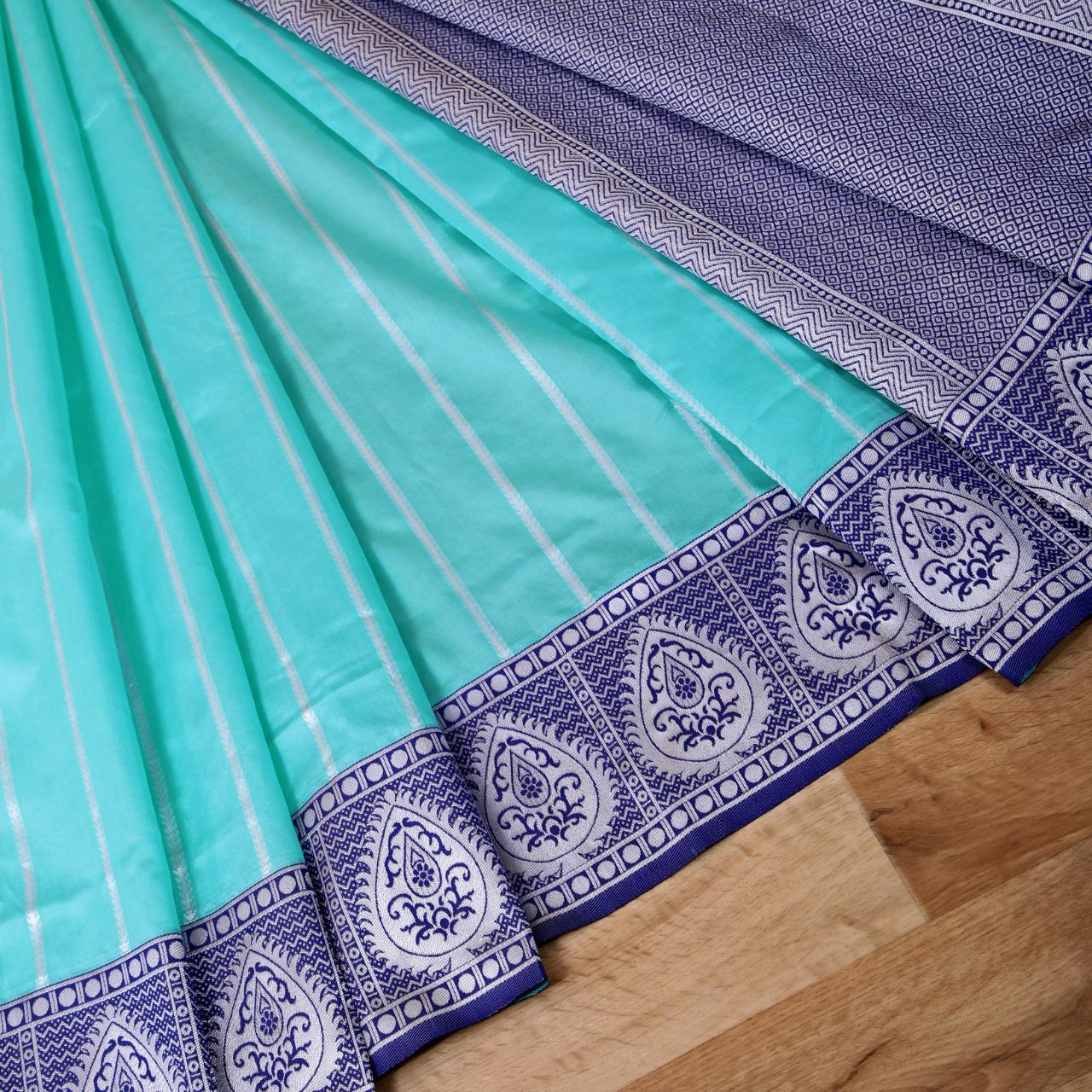 Pure Silk blue colour Kanjivaram saree with Designer Blouse
