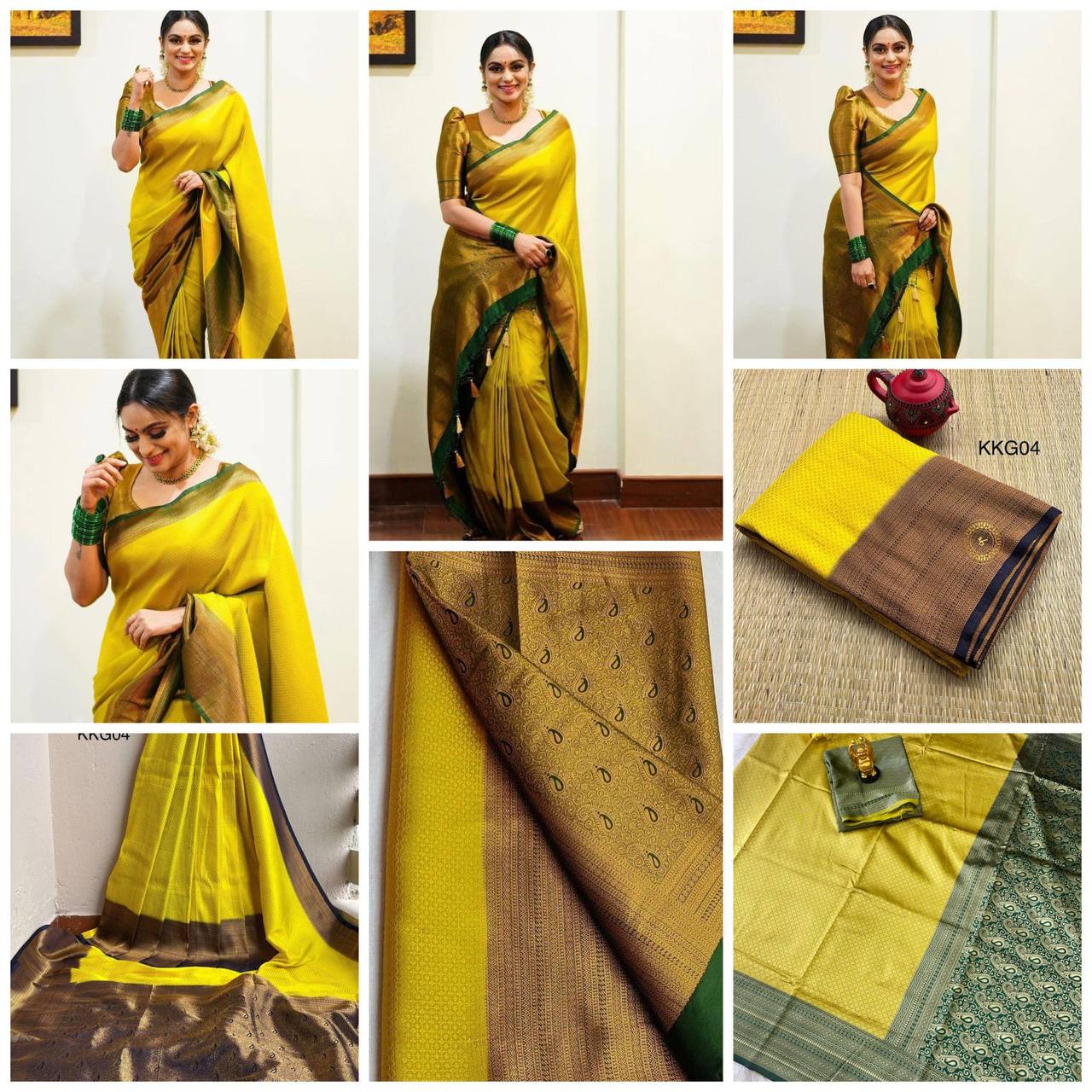 Pure Silk Yellow Brown Saree With Heavy Border