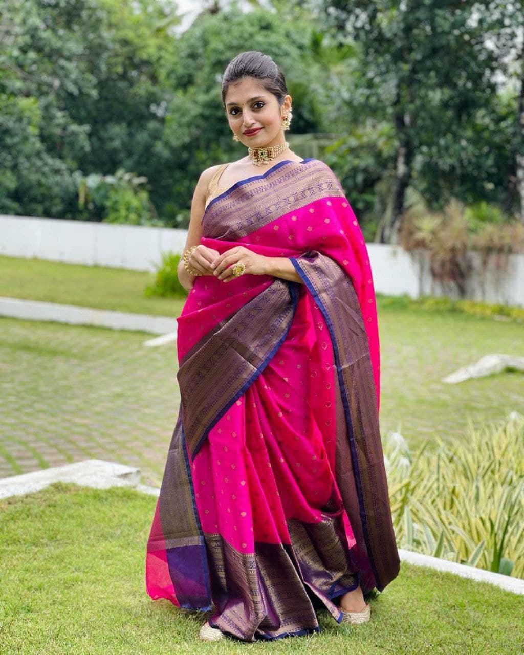 Pink Kanjivaram Saree with Matching Designer Blouse