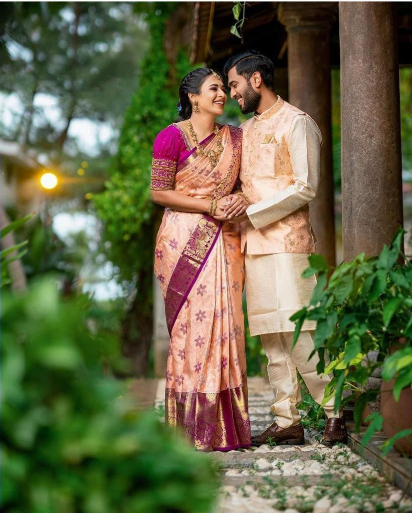 Pink Kanjivaram Saree with Matching Designer Blouse for wedding – rooprekha