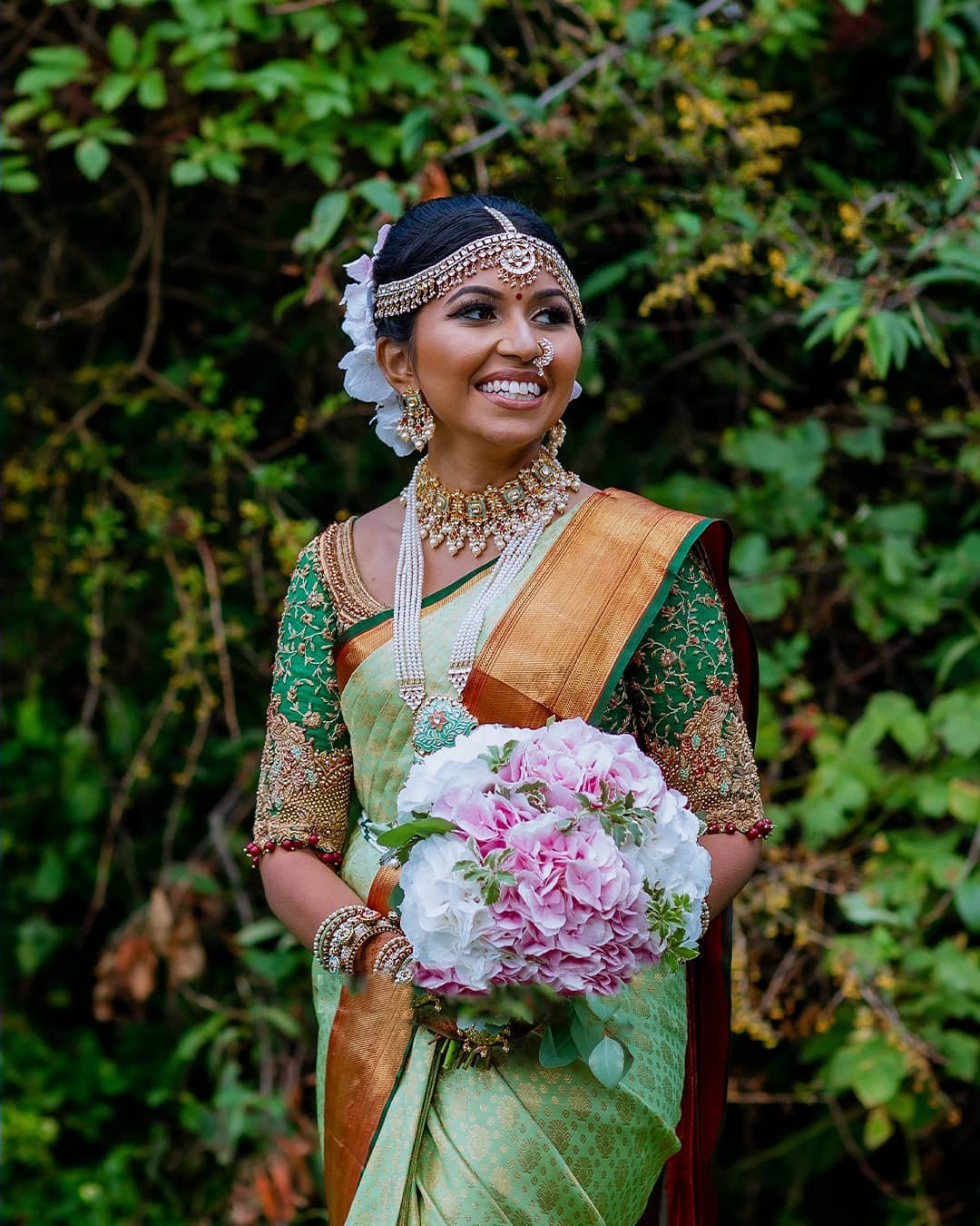 Green Georgette Wedding Saree in Embroidered - SR25050