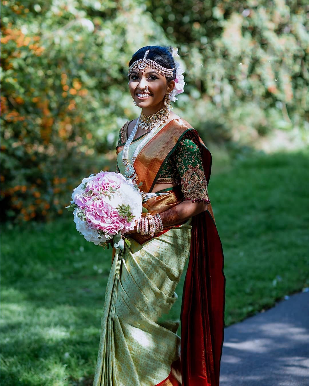 Super traditional dark green and red silk saree ✨♥️ Follow @bride_sarees  for latest and unique bridal saree collections Mua @maya... | Instagram