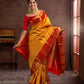 Yellow and Red Pure Silk Kanjivaram saree for wedding and party wear