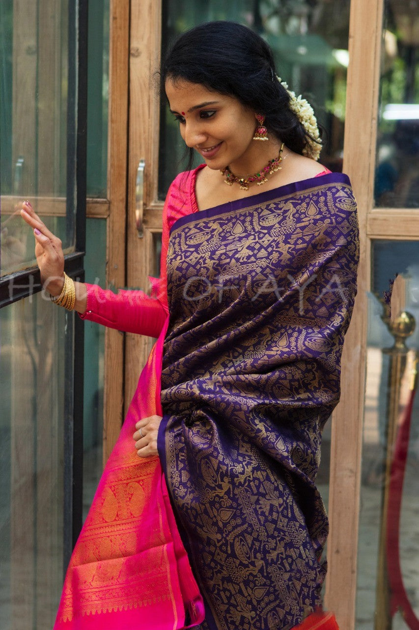 Light Purple Jacquard Kanjivaram Silk Saree | Leemboodi