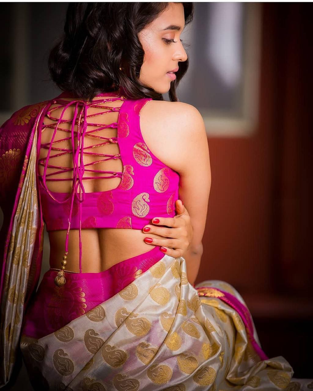 Pure Silk Pink and Cream Saree With Unstitched Blouse