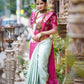 White Pink Litchi Silk Pure Kanchipuram Kanjeevaram saree