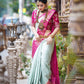 White Pink Litchi Silk Pure Kanchipuram Kanjeevaram saree