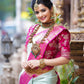 White Pink Litchi Silk Pure Kanchipuram Kanjeevaram saree