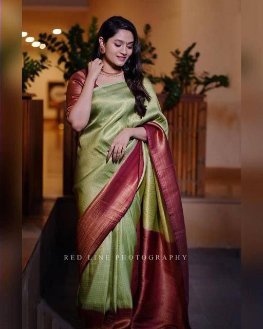 Pure Silk  Kanjivarm Light Green saree for women