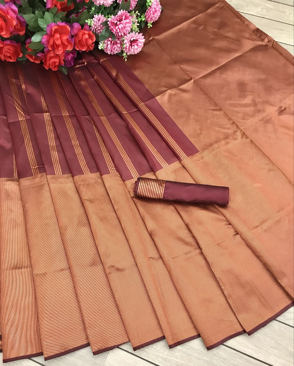 latest Pure Silk Kanjivarm saree with Copper Border for women